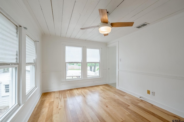 704 W 3rd St, Tyler, TX 75701 - empty room featuring light wood-type flooring, wooden ceiling, ceiling fan, and baseboards