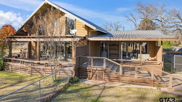 view of log cabin