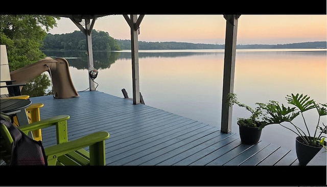 view of dock featuring a water view