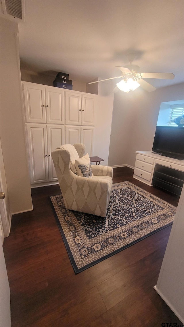 3802 Allendale Dr, Tyler, TX 75701 - sitting room featuring dark wood-style floors, a ceiling fan, and baseboards