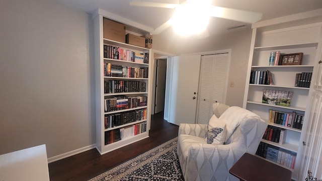 3802 Allendale Dr, Tyler, TX 75701 - living area featuring wood finished floors, built in features, and ceiling fan
