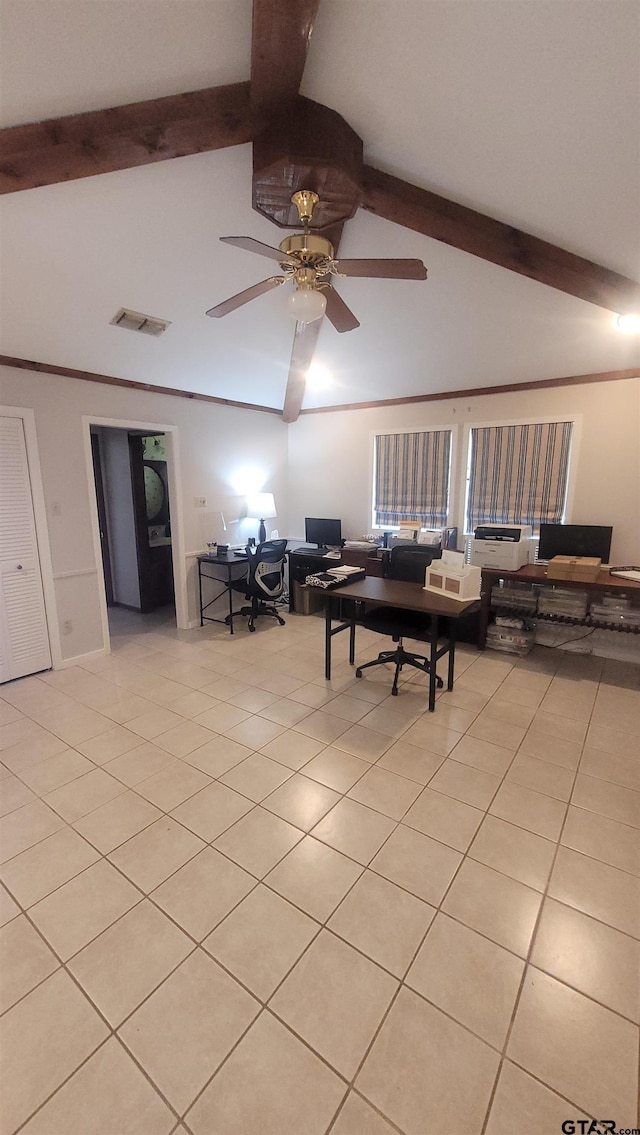 3802 Allendale Dr, Tyler, TX 75701 - home office featuring a ceiling fan and light tile patterned floors