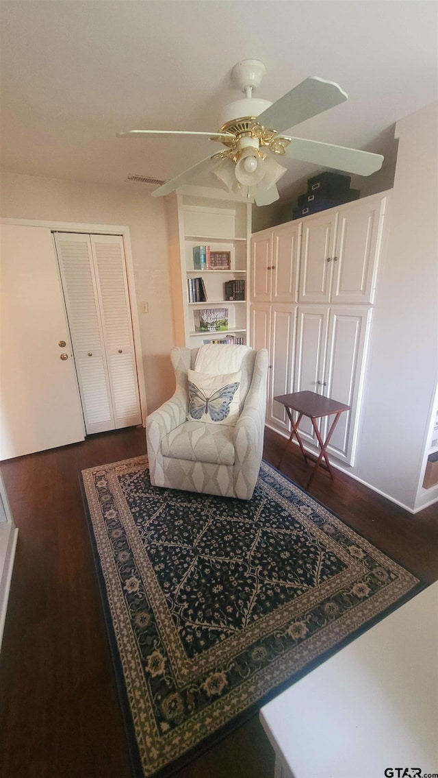 3802 Allendale Dr, Tyler, TX 75701 - living room with dark wood finished floors and a ceiling fan