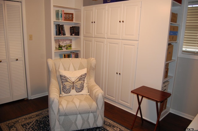 3802 Allendale Dr, Tyler, TX 75701 - sitting room featuring dark wood-style floors and built in shelves