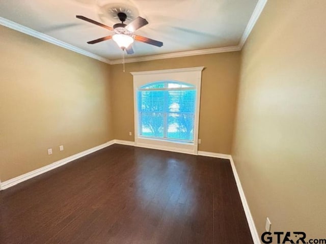 3673 Southwood Dr, Tyler, TX 75707 - spare room with crown molding, baseboards, a ceiling fan, and dark wood finished floors