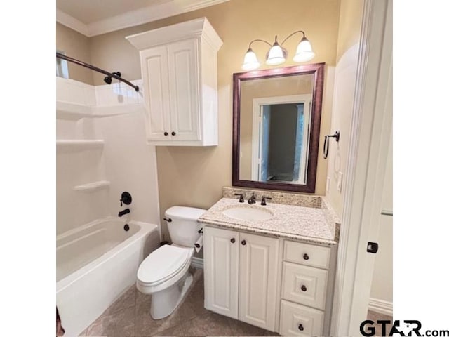 3673 Southwood Dr, Tyler, TX 75707 - bathroom with crown molding, tile patterned flooring, vanity, toilet, and shower / bath combination