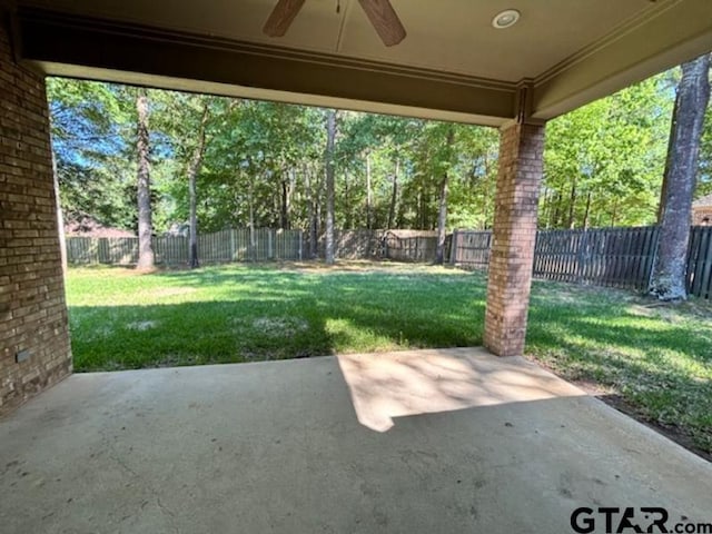 3673 Southwood Dr, Tyler, TX 75707 - view of patio / terrace featuring a fenced backyard and ceiling fan