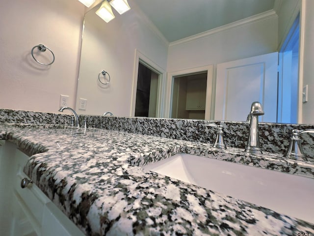 823 Lindsey Ln, Whitehouse, TX 75791 - bathroom with ornamental molding and vanity