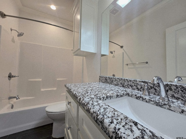 823 Lindsey Ln, Whitehouse, TX 75791 - full bathroom with vanity, washtub / shower combination, and crown molding