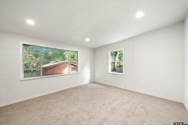 unfurnished room with light carpet