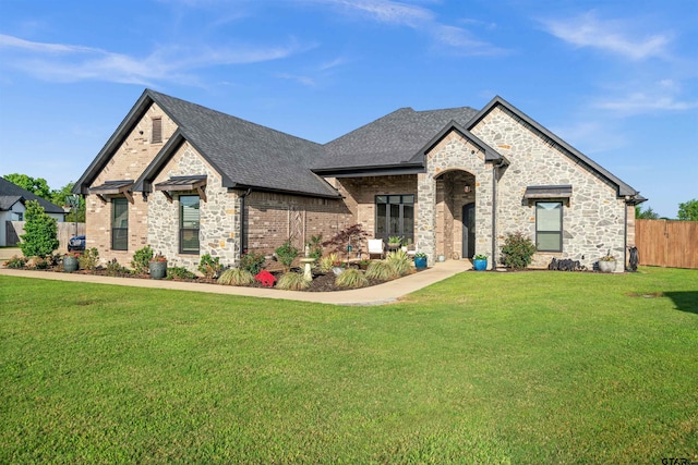 21562 Castle Rock Cir, Bullard, TX 75757 - french country inspired facade featuring roof with shingles, brick siding, and stone siding