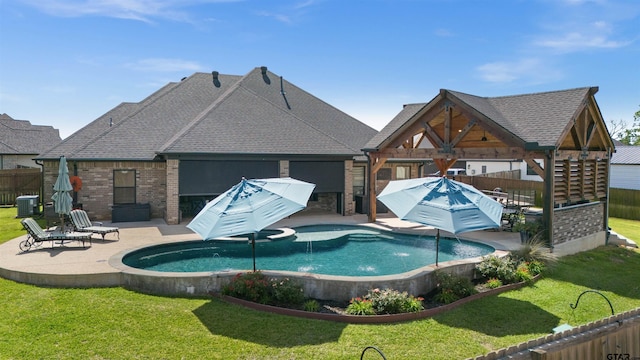 21562 Castle Rock Cir, Bullard, TX 75757 - view of pool with central AC unit, a patio, a gazebo, and a pool with connected hot tub