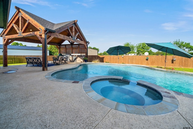 21562 Castle Rock Cir, Bullard, TX 75757 - view of swimming pool featuring a gazebo, a patio area, a pool with connected hot tub, and a fenced backyard