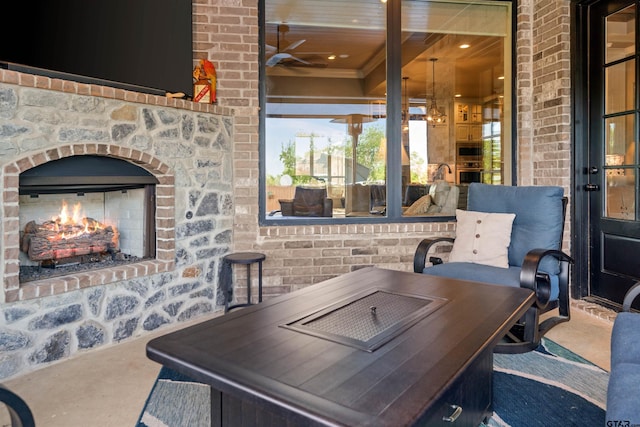 21562 Castle Rock Cir, Bullard, TX 75757 - office space with an outdoor brick fireplace and a ceiling fan