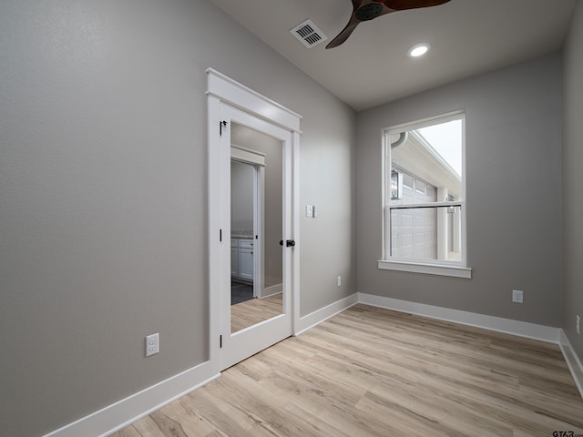 328 Heritage Way, Bullard, TX 75757 - unfurnished bedroom with light wood-style floors, baseboards, recessed lighting, and a ceiling fan