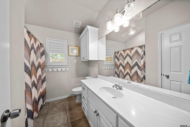 17570 Regal Row, Flint, TX 75762 - full bath featuring vanity, toilet, baseboards, tile patterned floors, and lofted ceiling