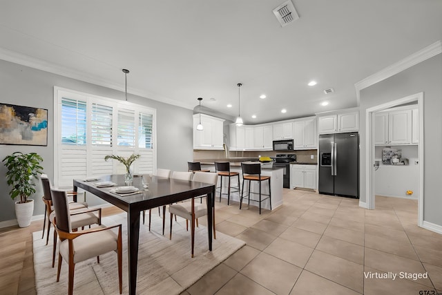 17570 Regal Row, Flint, TX 75762 - dining room featuring ornamental molding, recessed lighting, baseboards, and light tile patterned flooring