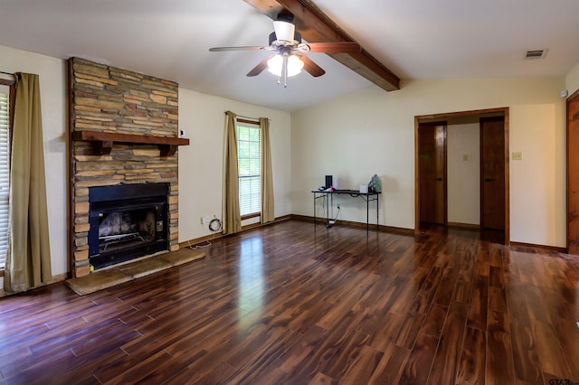 16850 Rainbow Ridge Cir, Tyler, TX 75707 - unfurnished living room with wood finished floors, ceiling fan, a fireplace, and baseboards