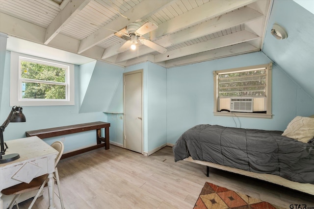 7928 Fm 127, Mount Pleasant, TX 75455 - bedroom featuring cooling unit, wood finished floors, a ceiling fan, baseboards, and wooden ceiling