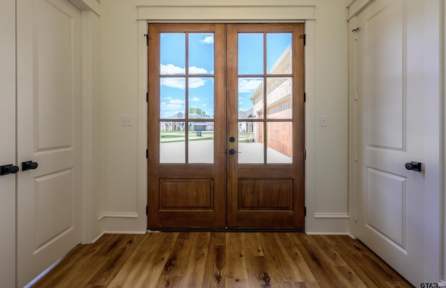 entryway featuring dark wood finished floors and french doors