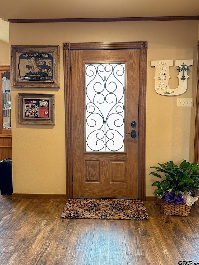 entrance foyer with baseboards and wood-type flooring