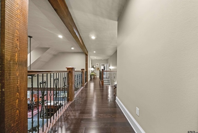 7736 Cross Rd, Tyler, TX 75703 - corridor featuring beamed ceiling, recessed lighting, and wood finished floors