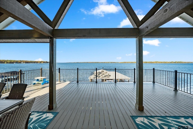 view of dock with a water view