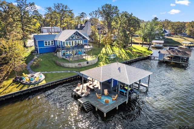 exterior space with a water view