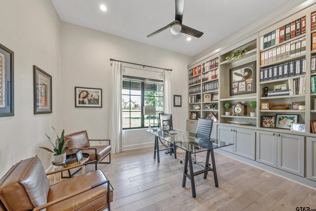 7612 Crosswater, Tyler, TX 75703 - office space with ceiling fan, baseboards, light wood-style flooring, and recessed lighting