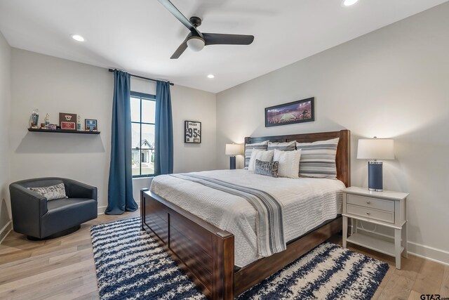 7612 Crosswater, Tyler, TX 75703 - bedroom featuring baseboards, wood finished floors, recessed lighting, and a ceiling fan