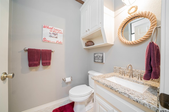 207 S King Laurence Ct, Scroggins, TX 75480 - half bath with toilet, vanity, baseboards, and tile patterned flooring