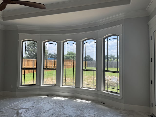 89 S Ryder Cup, Hideaway, TX 75771 - spare room with healthy amount of natural light, crown molding, ceiling fan, and baseboards