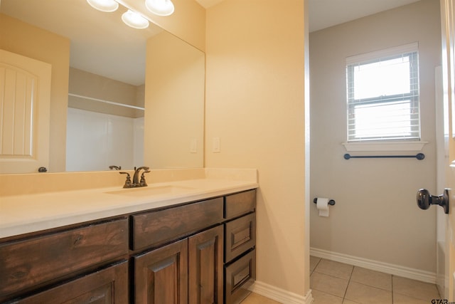 bathroom with vanity and tile patterned floors