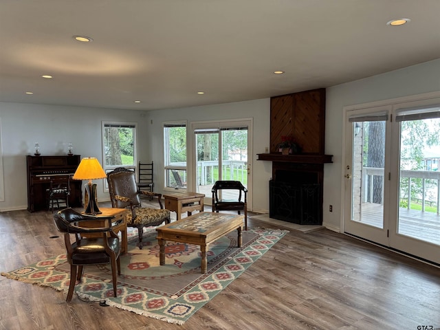 20868 Bay Shore Dr, Flint, TX 75762 - living room with healthy amount of natural light, wood finished floors, recessed lighting, and a large fireplace