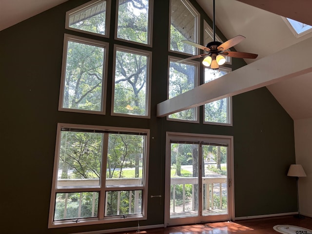 20868 Bay Shore Dr, Flint, TX 75762 - detailed view of a skylight, ceiling fan, and wood finished floors