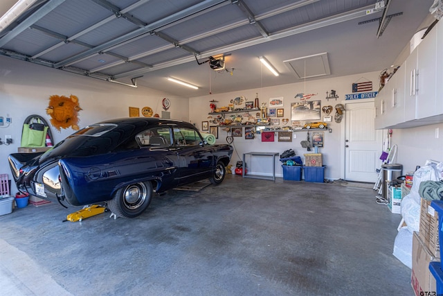 garage with a garage door opener