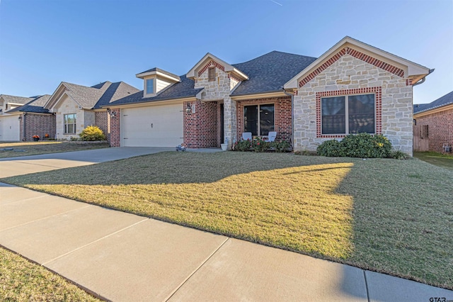 view of front facade with a garage and a front yard