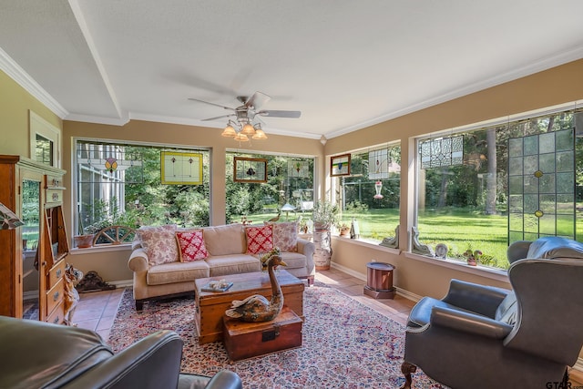 sunroom / solarium with ceiling fan