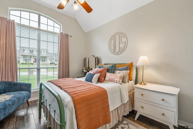 523 Southcreek Dr, Chandler, TX 75758 - bedroom featuring lofted ceiling, dark wood-style floors, a ceiling fan, and baseboards