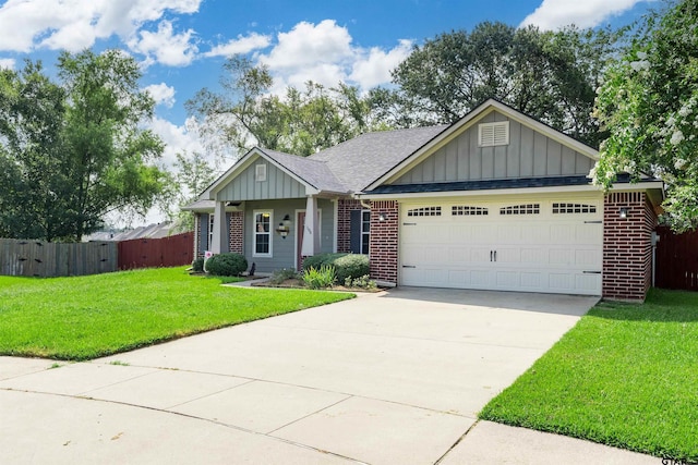 106 Bristol Cir, Chandler, TX 75758 - view of front of home featuring board and batten siding, an attached garage, concrete driveway, and brick siding