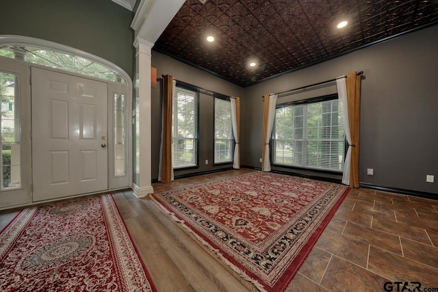 3606 Brookview Ct, Tyler, TX 75707 - entryway featuring ornate columns, an ornate ceiling, and recessed lighting
