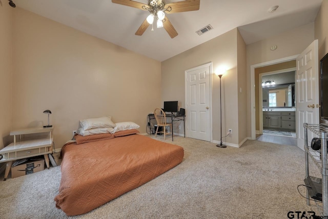 3606 Brookview Ct, Tyler, TX 75707 - carpeted bedroom with vaulted ceiling and a ceiling fan