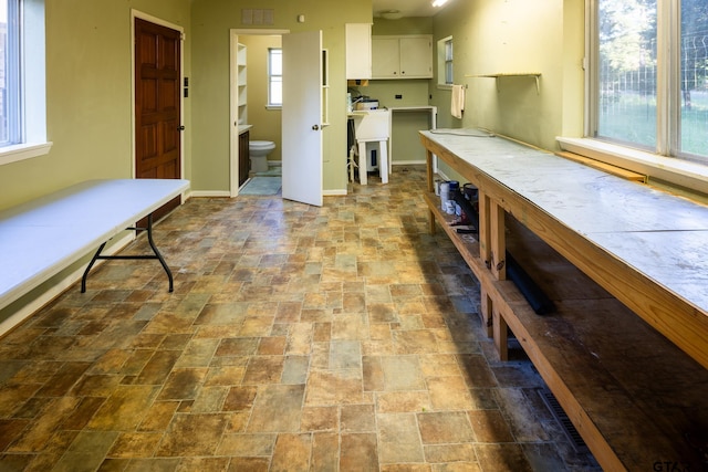 kitchen with white cabinets