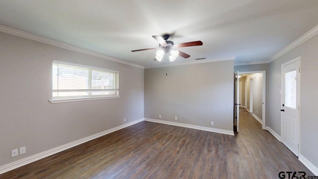518 Meadow Creek Dr, Tyler, TX 75703 - unfurnished room with ceiling fan, dark wood-style flooring, and crown molding