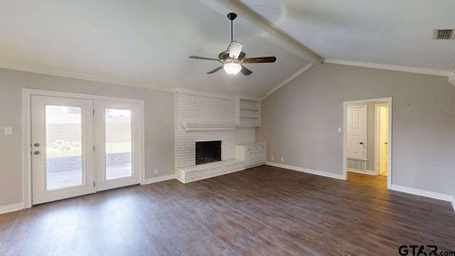 518 Meadow Creek Dr, Tyler, TX 75703 - unfurnished living room featuring a ceiling fan, dark wood-style floors, and a fireplace