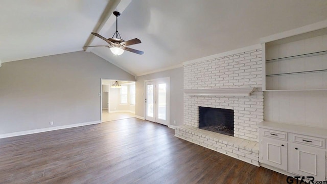 518 Meadow Creek Dr, Tyler, TX 75703 - unfurnished living room featuring a fireplace, dark wood-style flooring, and a ceiling fan