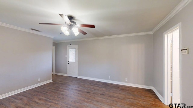 518 Meadow Creek Dr, Tyler, TX 75703 - unfurnished room featuring a ceiling fan, dark wood-type flooring, and ornamental molding