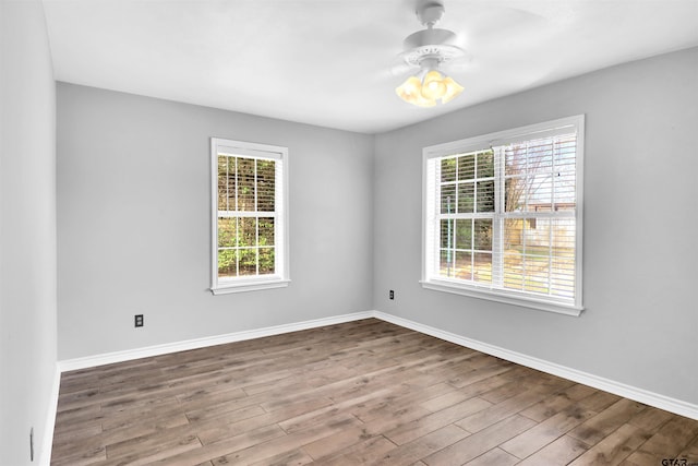 empty room with ceiling fan and wood-type flooring