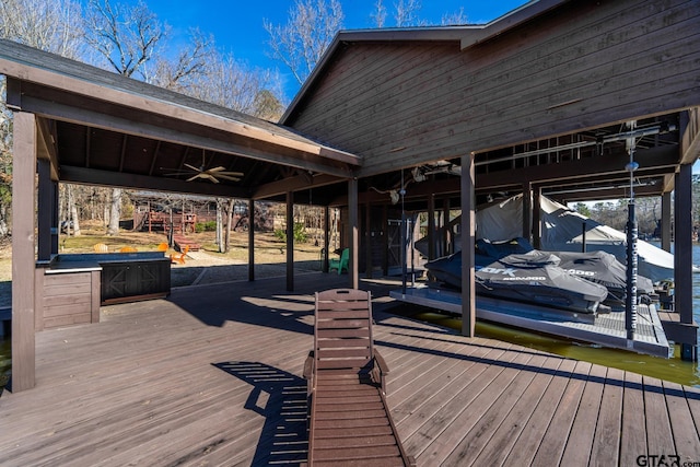 view of dock featuring boat lift