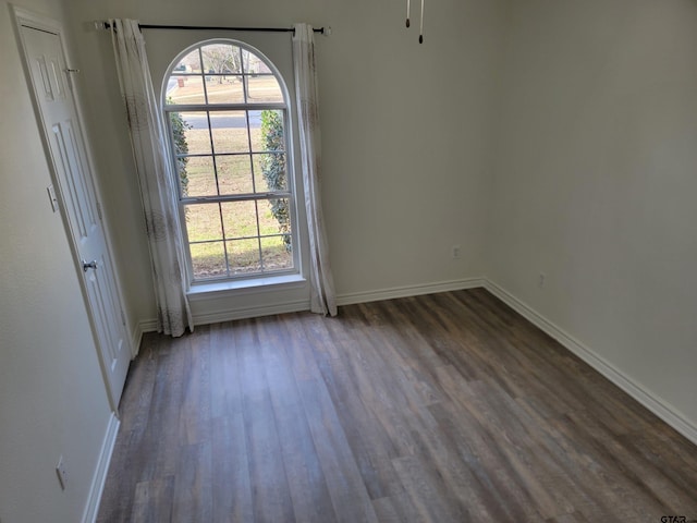 empty room featuring a wealth of natural light and dark hardwood / wood-style flooring